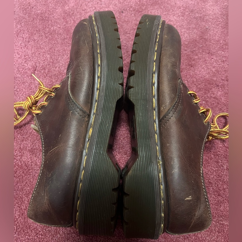 Dr. Martens Brown Leather Lace-Up Shoes with Yellow Stitching